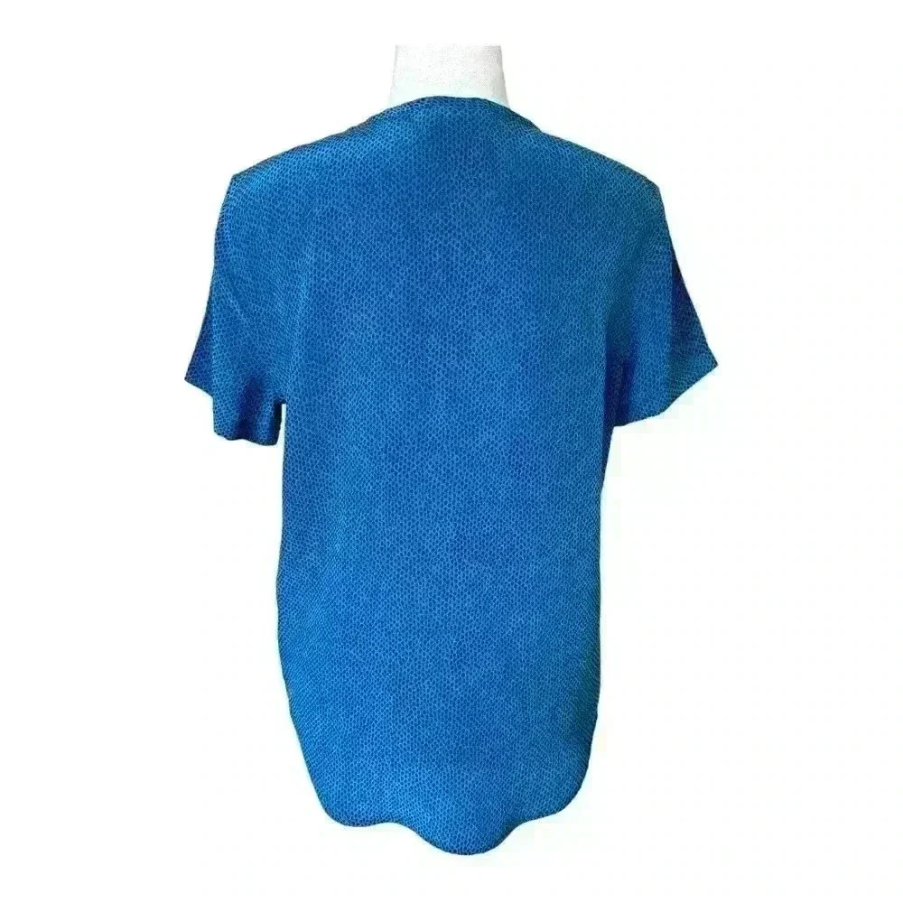 Equipment Femme Blue And Black Dotted Silk Short Sleeve Crew Neck Blouse XS - Picture 2 of 6